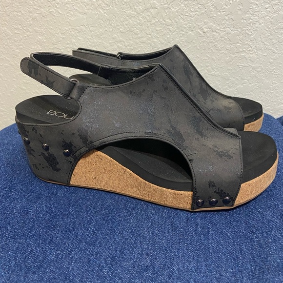 Corkys Boutique Womens Carley Slingback Wedge Heel Sandals Black Metallic 10 - Picture 1 of 8